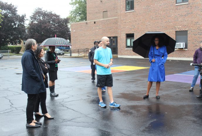 Outside on the newly painted playground