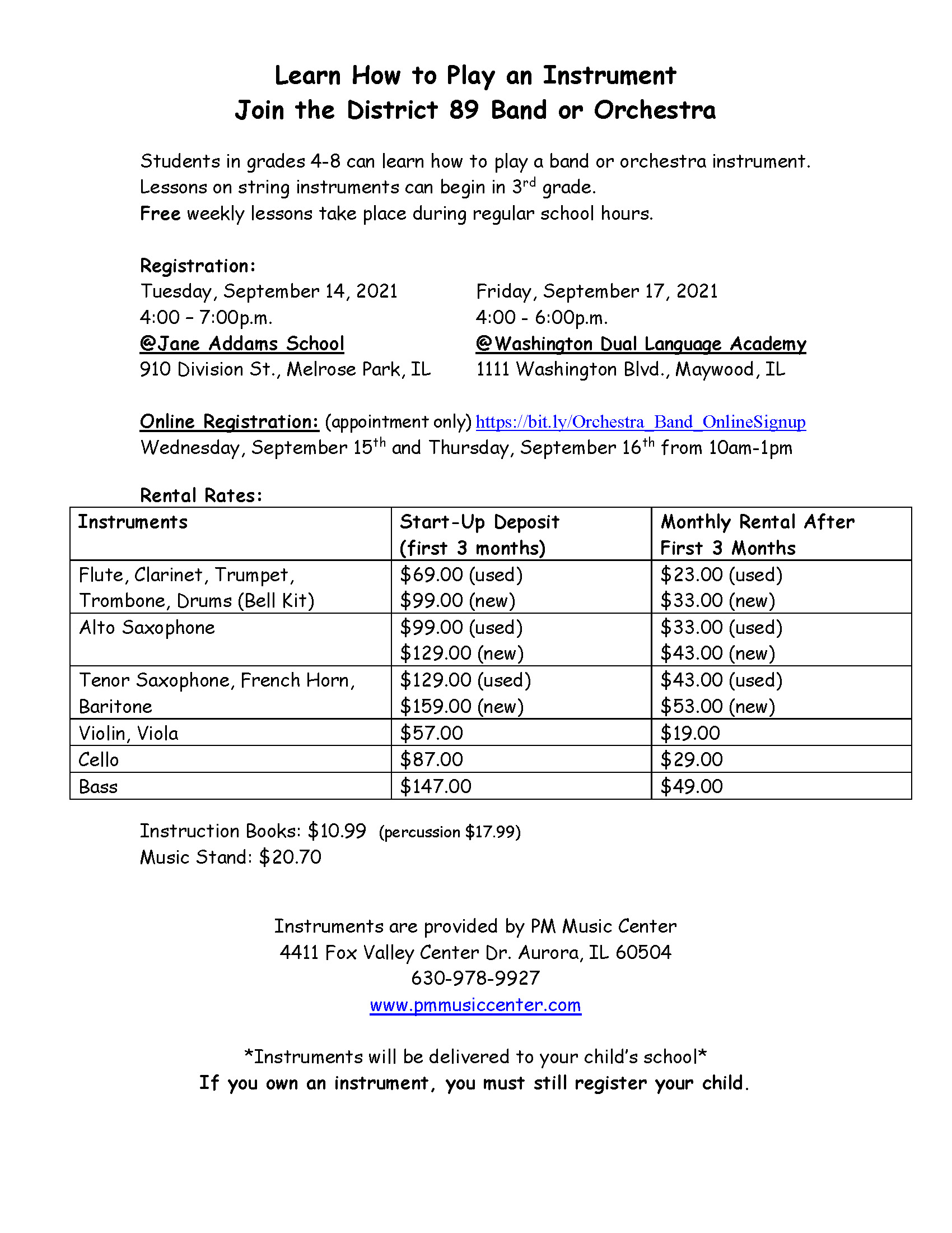 band and orchestra price sheet